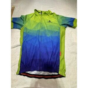 Miloto Full Zip Cycling Jersey Men's Large Green Blue Short Sleeve Back Pouch